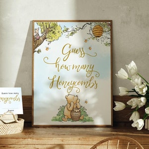 EDITABLE Quanti nido d'ape gioco segno e carta, classico Winnie The Pooh segno, segno da tavolo stampabile, decorazioni del segno del partito, si stampa, BWP
