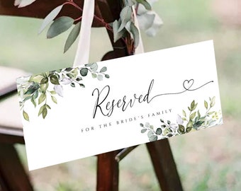 EDITABLE Greenery Wedding Reserved Sign Template (Tent) | Printable Reserved Card | Wedding Seating | Templett - 4x9.25