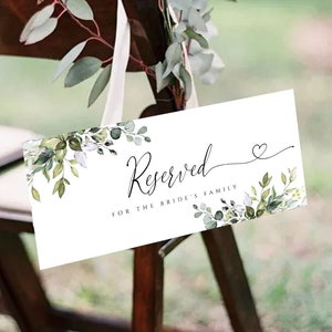 Modelo de sinal reservado para casamento com vegetação EDITÁVEL (barraca) | Cartão reservado para impressão | Assentos de casamento | Templot - 4x9,25