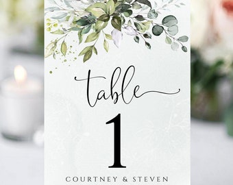 Greenery Wedding Table Number Template: Elegant Printable (DIY Editable)