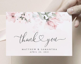 ROSA - Floral Thank You Card, Printable Watercolor Thank You Card, Tent Folded and Single, Editable Template, Thank You Cards Wedding