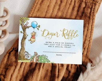 Editable Classic Pooh Baby Shower Game for Diaper Raffle Template, #BWP