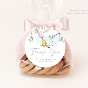 ÉTIQUETTE MODIFIABLE Winnie l'ourson, baby shower rose Winnie l'ourson, délicieux pour le ventre, cadeaux de miel, (30) 1,5 ou (20) 2 po, #CW-PB