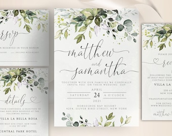 Green Foliage Wedding Eucalyptus GRFOL6 Greenery Wedding Editable Boho Wedding Suite Printable Wedding Invitation Set INSTANT DOWNLOAD