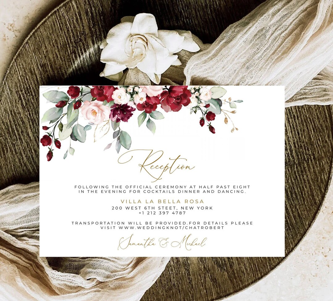 Burgundy Wedding Reception Template, Burgundy Rose Wedding Template ...