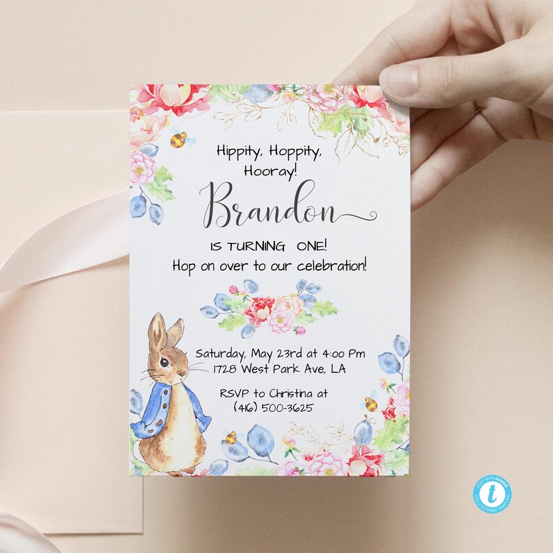 Peter Rabbit Birthday Invitation Printable 1st Birthday | Etsy