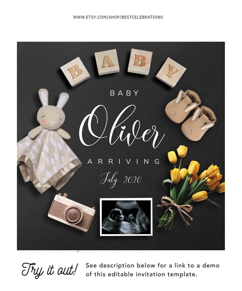 Download Editable Bunny Pregnancy Announcement Baby Announcement | Etsy