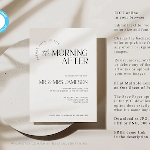 Morning After Brunch Invitations, Post Wedding Brunch Invitation, , EDITABLE Minimal Invitation, Templett MM2 image 3