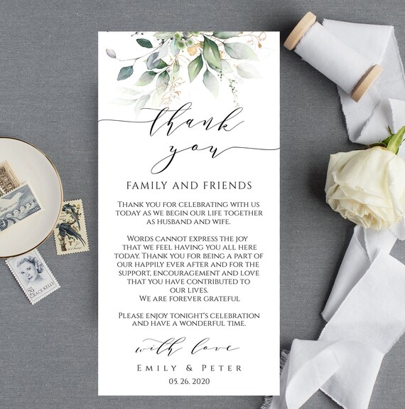 Wedding Thank You Note Printable Thank You Card Template - Etsy