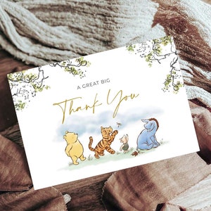 Classic Winnie The Pooh Thank You Card, Tent and Flat Thank You, Winnie Pooh Birthday, Classic Pooh Baby Shower Thank You, Templett, CWG image 5
