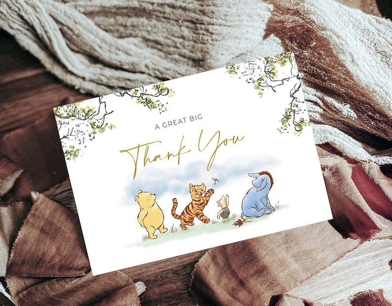 Classic Winnie The Pooh Thank You Card, Tent and Flat Thank You, Winnie Pooh Birthday, Classic Pooh Baby Shower Thank You, Templett, CWG image 5