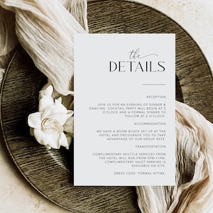 Plantilla de tarjeta de detalles de boda minimalista, tarjeta de boda con detalles boho, tarjeta de detalles para insertar, tarjeta de detalles para bodas, editable #MM2