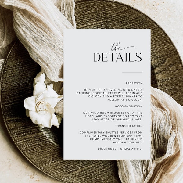 Minimalist Wedding Details Card Template, Boho Details Wedding Card, Details Card Insert Invitation,Details Card for Weddings, Editable #MM2