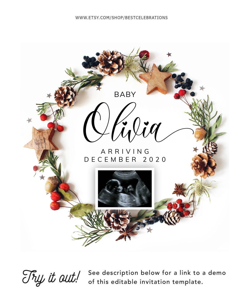 Download Editable Winter Pregnancy Announcement Baby Announcement ...