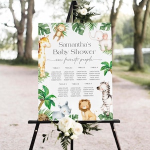 Safari-Babyparty-Sitzplan, Geschlechtsneutrale Wild One-Dschungel-Babyparty, Zoo-Tier-Sitzplanzeichen, bearbeitbare Vorlage, #HLDB