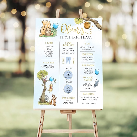 Winnie The Pooh 1st Birthday Milestone Board (Editable Canva Template)
