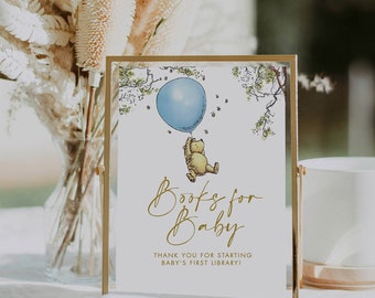Placa com os livros do Ursinho Pooh para bebês: Decorações para festas (JPEG e PDF)