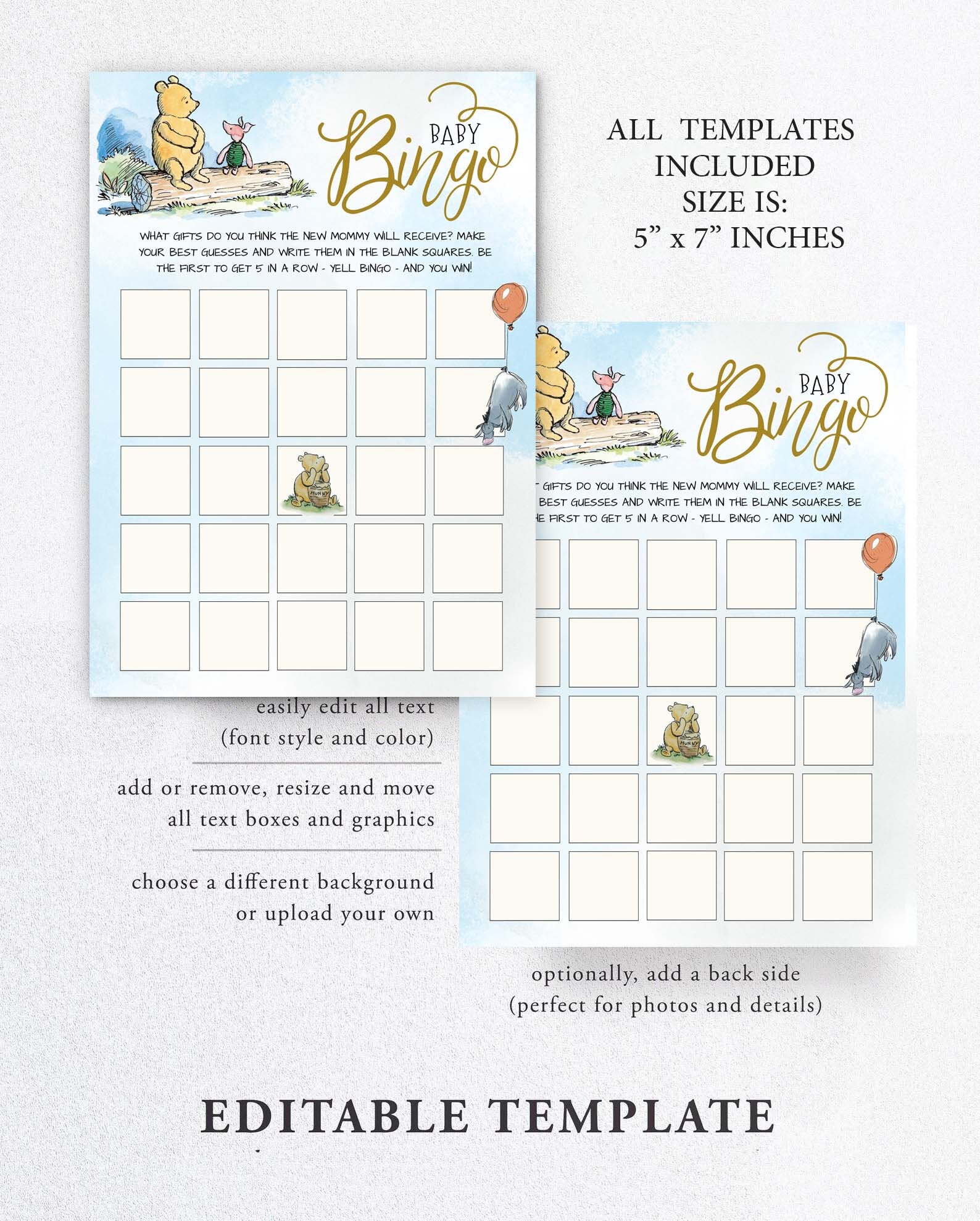 Winnie the Pooh Baby Shower Game Bundle Classic Winnie the Etsy Australia