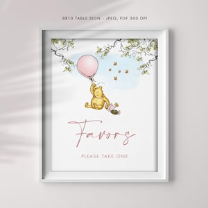 Classic Winnie The Pooh Favor Sign, Printable Party Sign Decorations, Instant Download, 8x10 Jpeg and Pdf, You Print, #CW-PB