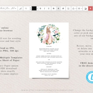 Peter Rabbit Menu Template, Menu Card Template, Baby Shower Menu ...