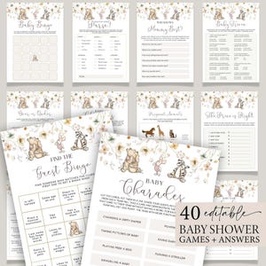Lot de jeux pour baby shower Winnie l&#39;ourson Jeux de baby shower modifiables neutres en matière de genre Fichiers imprimables modifiables de fête Winnie l&#39;ourson #WTPG
