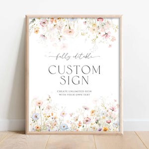 Placa editável com tema de flores silvestres, placa personalizada floral boho, placa para casamento, chá de bebê ou noivado FL1