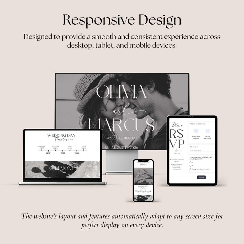 Minimalist Wedding Website Template, Wedding Web Invitation, Trackable RSVP, Countdown Timer, Interactive Map, Editable Canva Template