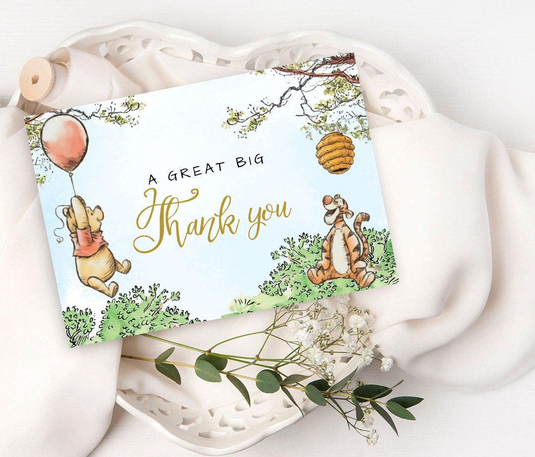 Classic Winnie the Pooh Thank You Card: Baby Shower Birthday