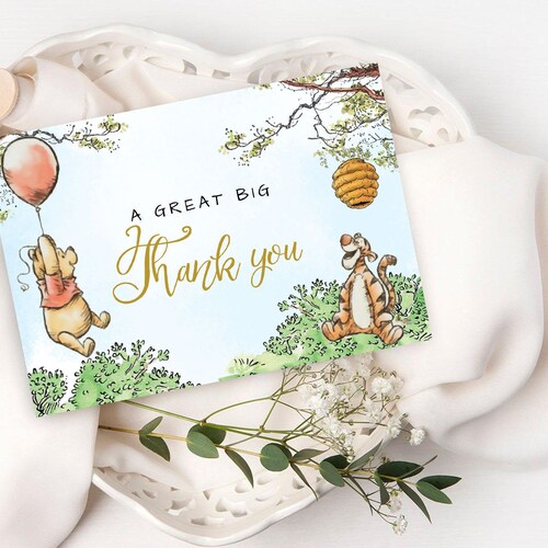 Classic Winnie the Pooh Thank You Card: Baby Shower Birthday