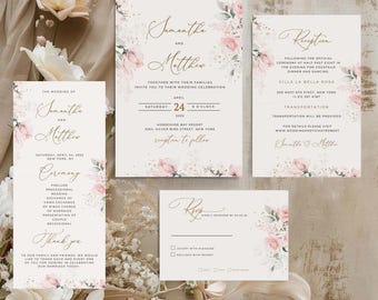 Floral Wedding Invitation Template: Blush Pink Wedding Bundle (Canva)