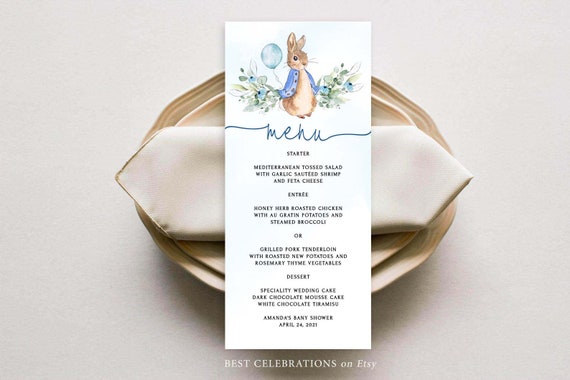 Peter Rabbit Menu Template Menu Card Template Baby Shower - Etsy