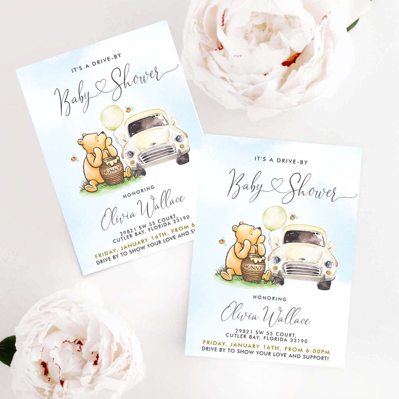 Editable Winnie the Pooh Drive by Baby Shower Invitation Etsy