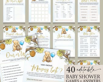 Winnie the Pooh Baby Shower Game Bundle: 40 Printable Games (Digital Download)