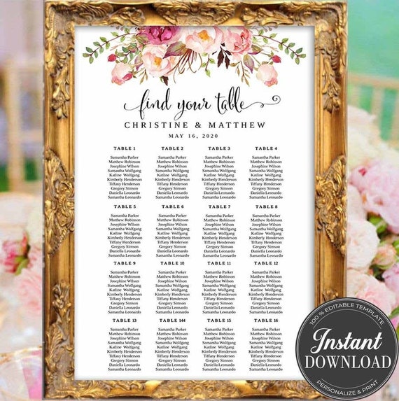 Fillable Wedding Seating Chart