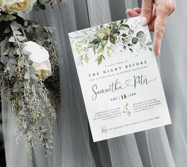 CHLOE Wedding Rehearsal Template Greenery Wedding Rehearsal Download Dinner Rehearsal Dinner Invitation Rustic Rehearsal Invite, Templett imagem 2