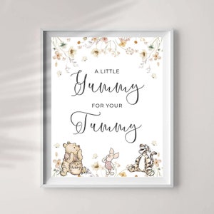 Signe Winnie l'ourson Little Yummy pour votre ventre, décorations de signe de fête neutres en matière de genre, Jpeg et Pdf 8 x 10, à imprimer, #WTPG