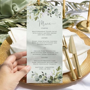 CHLOE - Rustykalny szablon menu weselnego, szablon karty menu Greenery, kaligraficzne menu weselne, menu eukaliptusowe, karta menu weselnego Templett