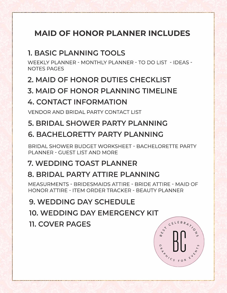 Maid of Honor Planner, Wedding Planner Printable, Bridesmaid Planner, Will You Be My Maid of Honor, PDF, DIY Notebook , PDF Download image 4