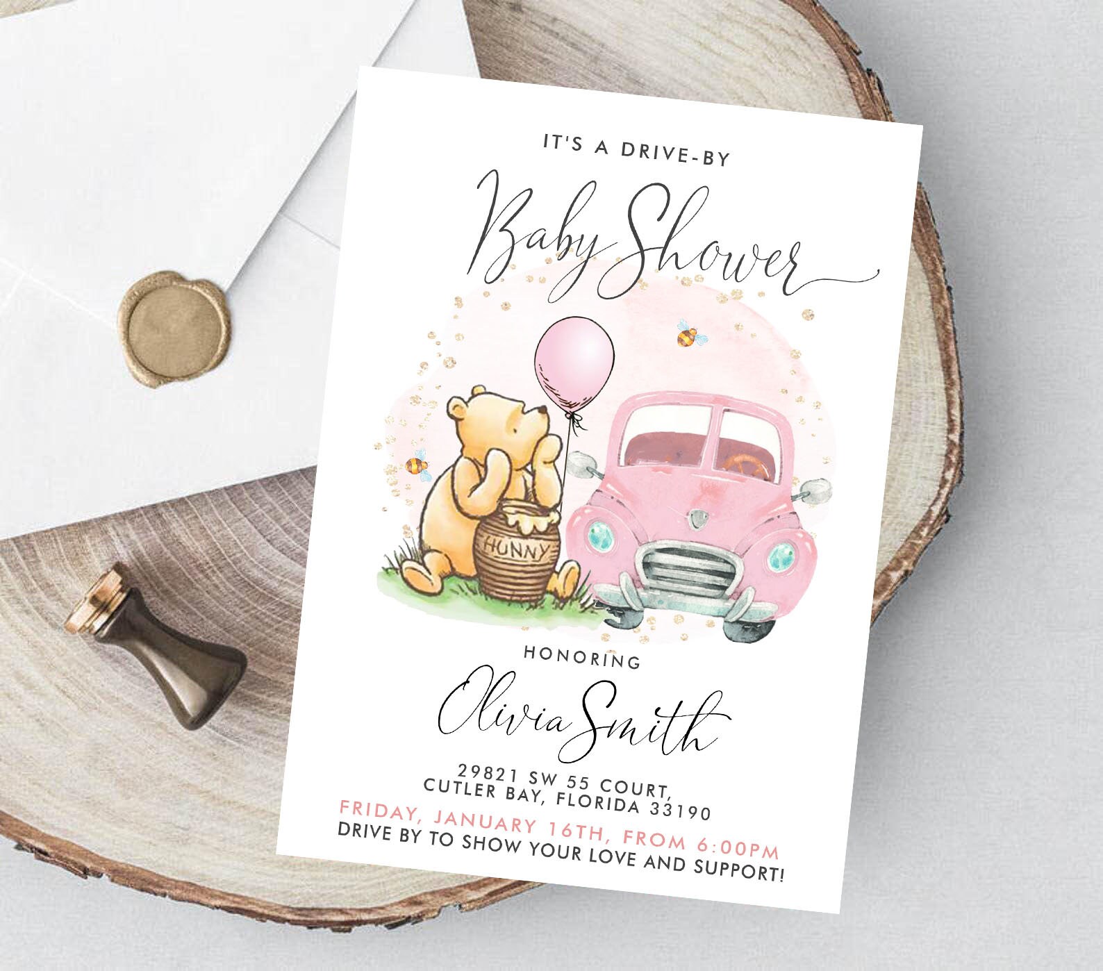 Editable Winnie the Pooh Drive by Baby Shower Invitation Etsy