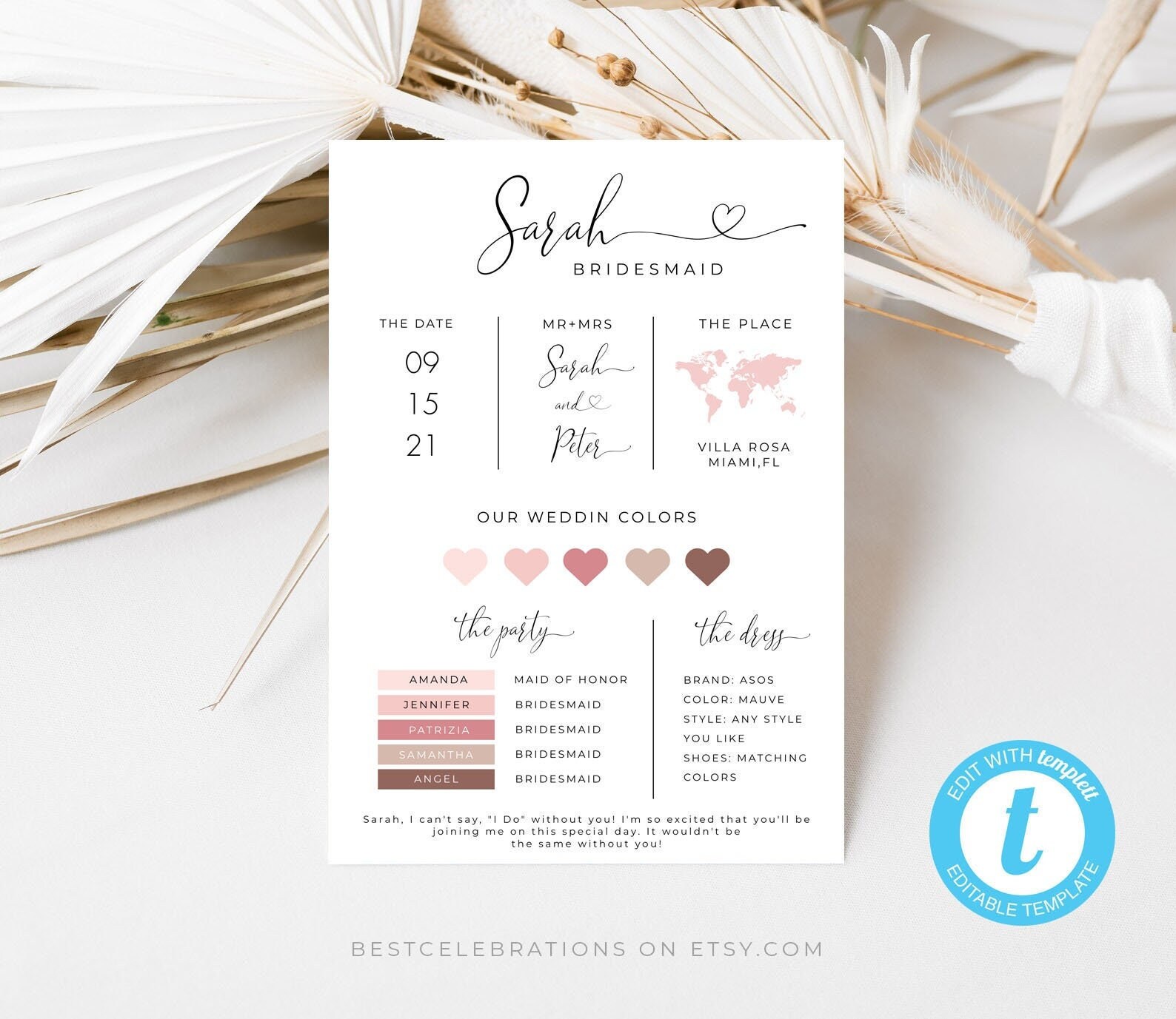 ROSA Bridesmaid Info Card Template Bridal Party Info Card Etsy ROSA Bridesmaid Info Card Template Bridal Party Info Card Etsy