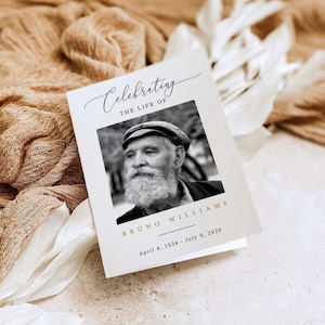 Minimalist Funeral Program Template with Photo (Digital Download)