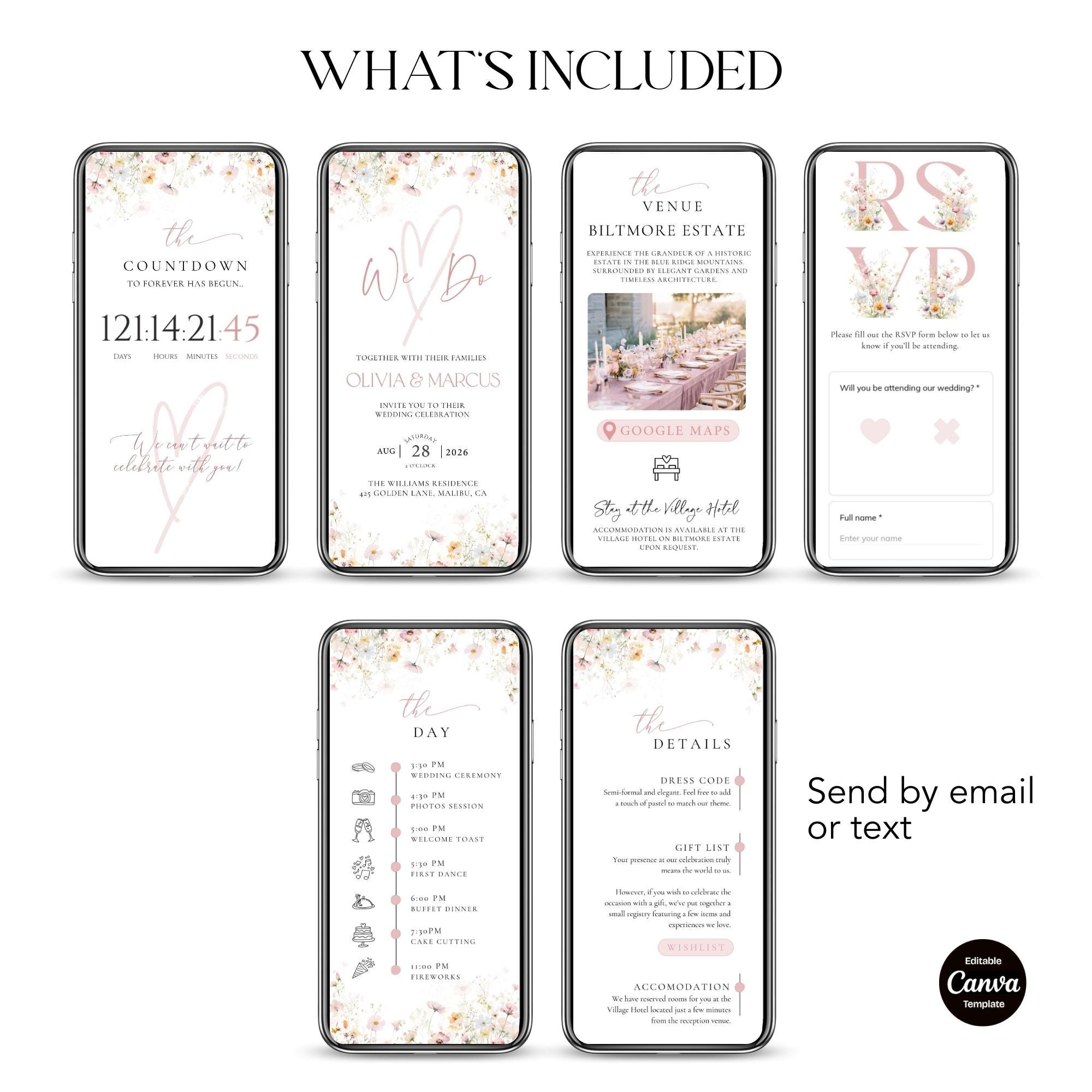 Wildflower Wedding Invitation Website With Trackable RSVP, Editable ...
