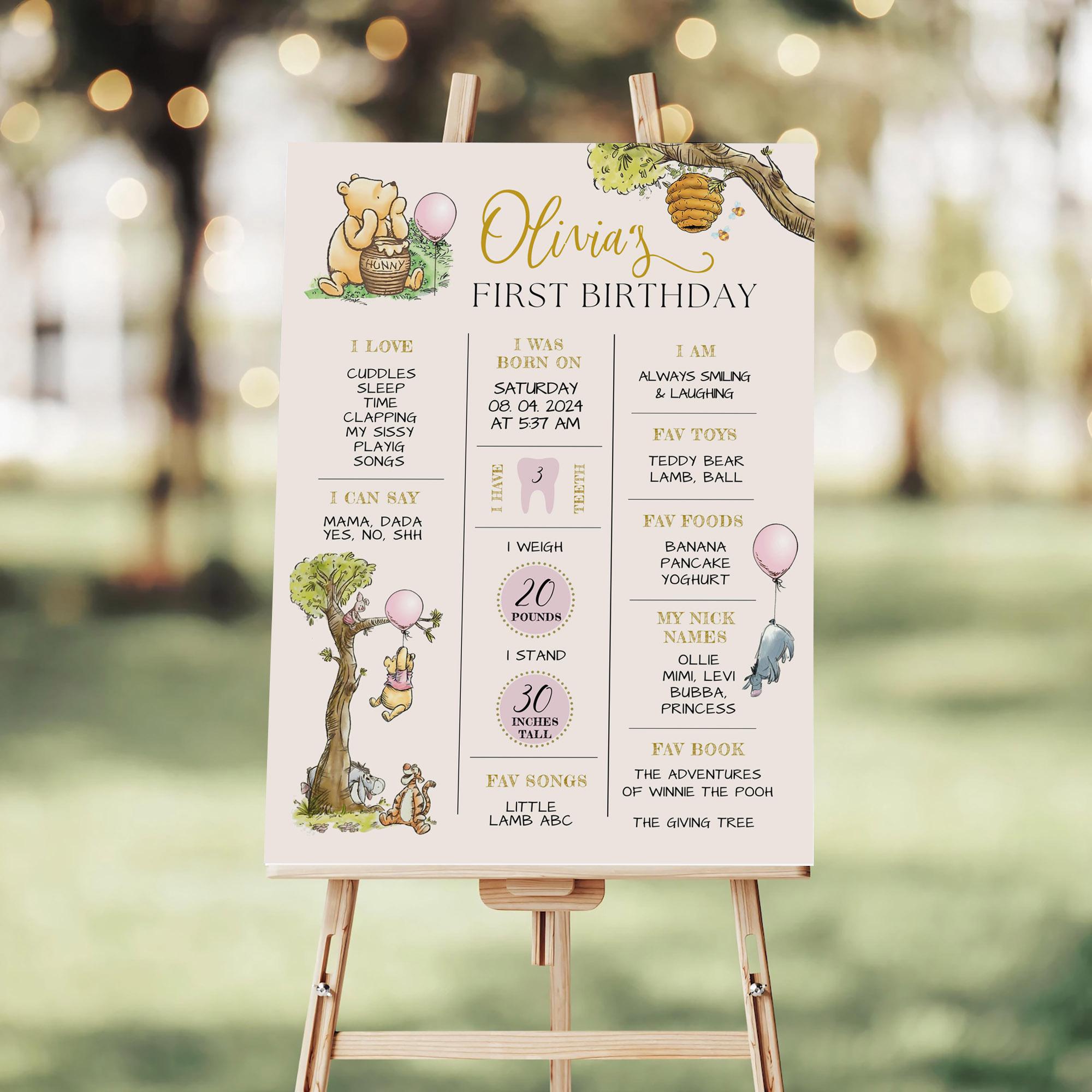 Pink Winnie the Pooh 1st Birthday Milestone Board (digital Download ...