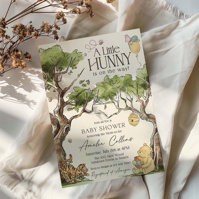 Winnie-the-pooh BABY SHOWER Invitation, Classic Winnie Pooh Evite Canva Template image 3