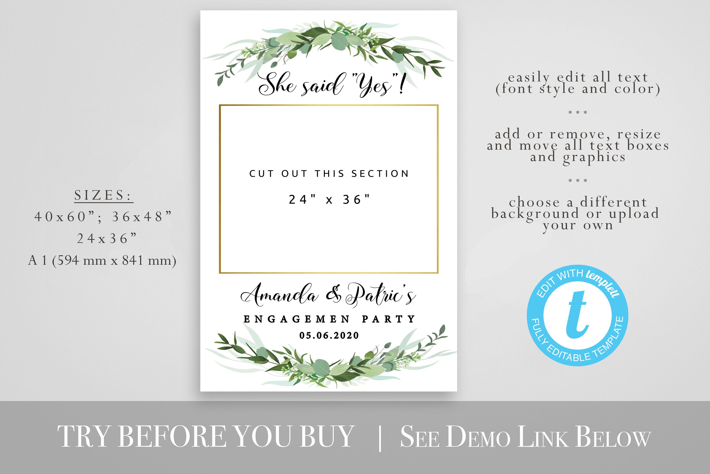 Editable Engagement Photo Prop Engagement Photo Booth Frame Etsy