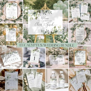 Eucalyptus Wedding Invitation Bundle, Greenery Stationery Templates, Instant Download, Chloe