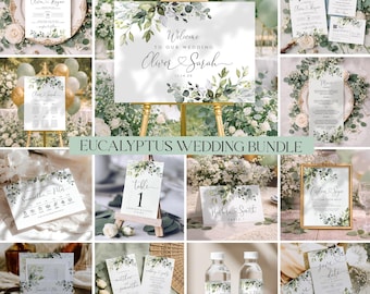 Eucalyptus Wedding Invitation Bundle, Greenery Stationery Templates, Instant Download, Chloe