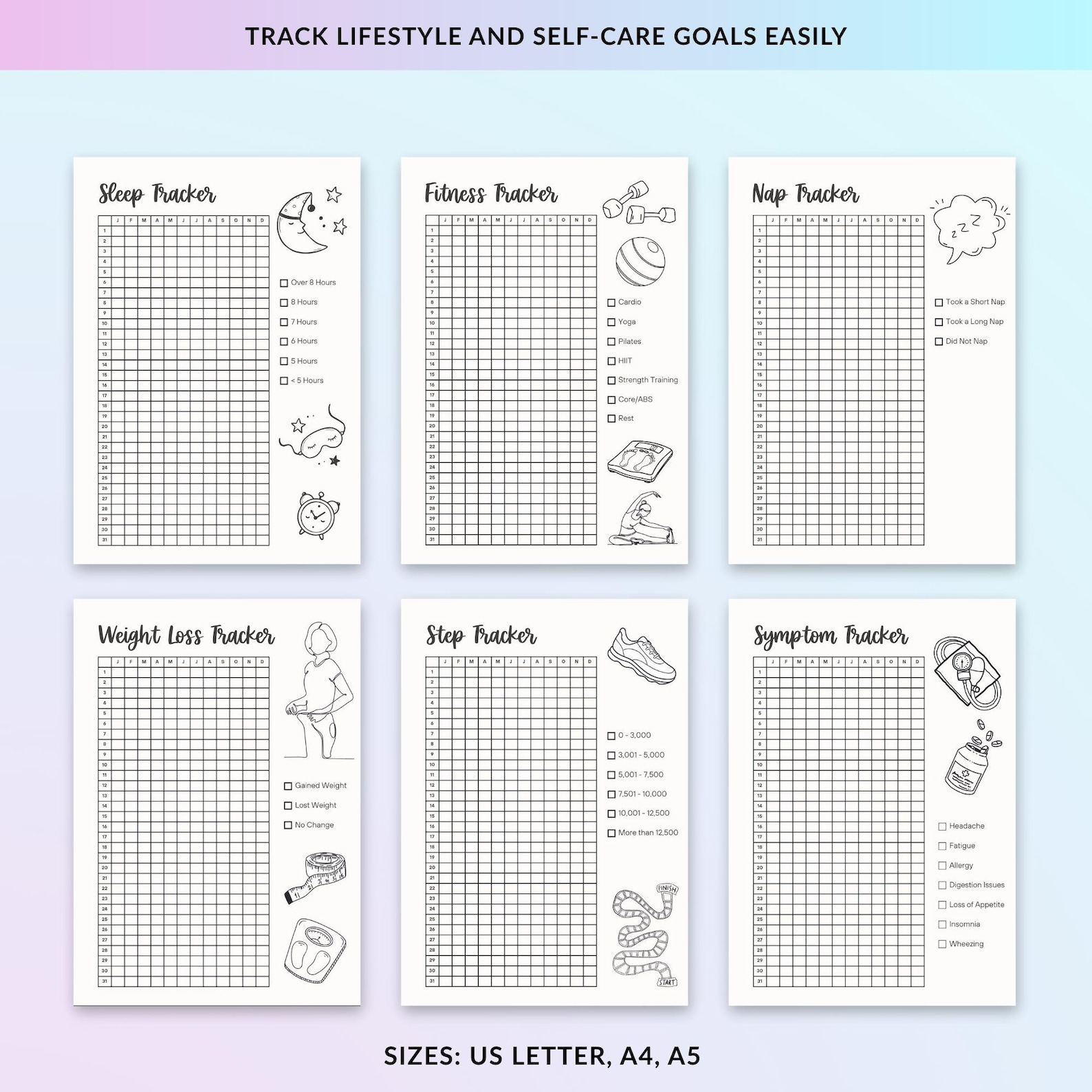 Developmental Journal Tracker Yearly Trackers Bundle, PRINTABLE Journal Pages, Digital Planner Pages ...