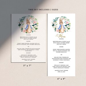 Peter Rabbit Menu Template, Menu Card Template, Baby Shower Menu ...