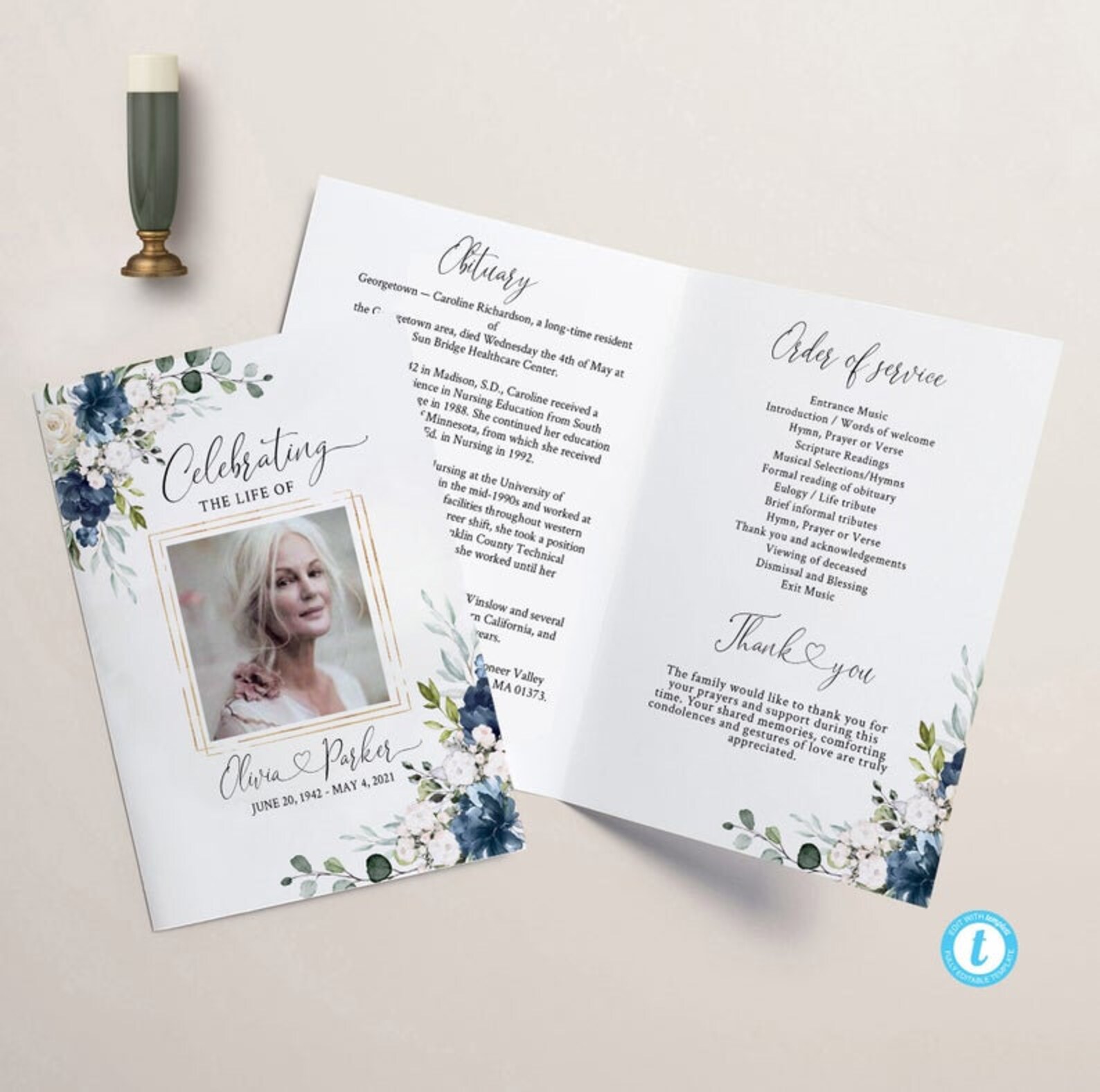 Navy Blue Funeral BUNDLE Set Memorial Package Celebration of Etsy